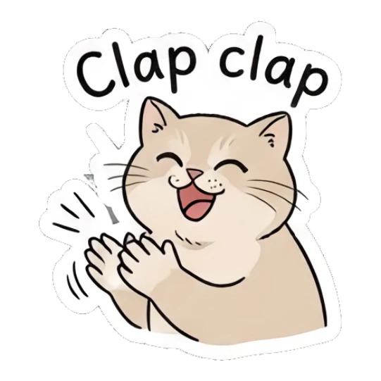 Cheerful cat clapping hands saying Clap clap Chubby Cat Daily Moods sticker for expressive chats and social replies.