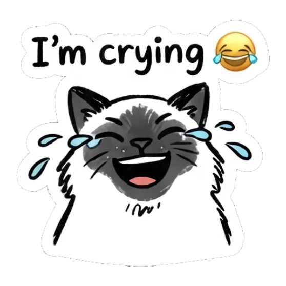 Laughing Ragdoll cat with tears of joy, text 'I'm crying' Ragdoll Cat Moods sticker for expressive chats and social replies.