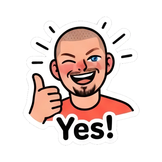 Happy buzz-cut man giving a thumbs up, text Yes. Buzz Cut Guy Daily Vibes sticker for expressive chats and social replies.