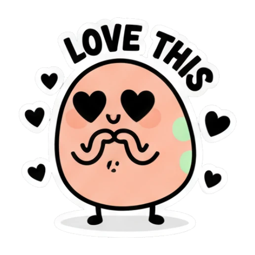 Loving egg with heart eyes and mustache saying LOVE THIS Doodle Egg Moods sticker for expressive chats and social replies.