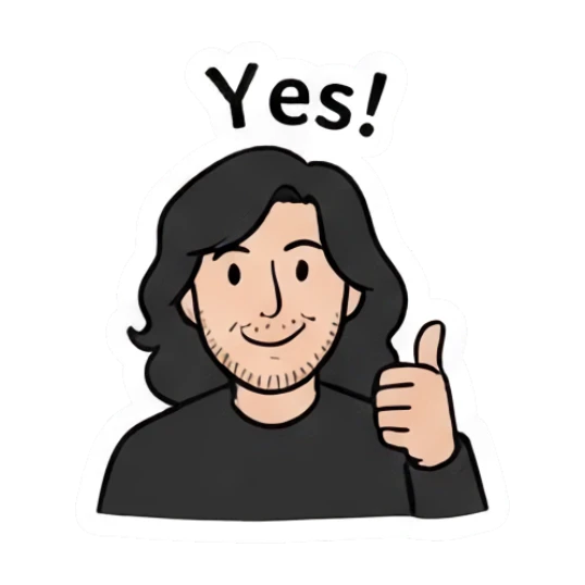 Long-haired man giving a thumbs up saying yes. Long-Haired Guy Daily Vibes sticker for expressive chats and social replies.