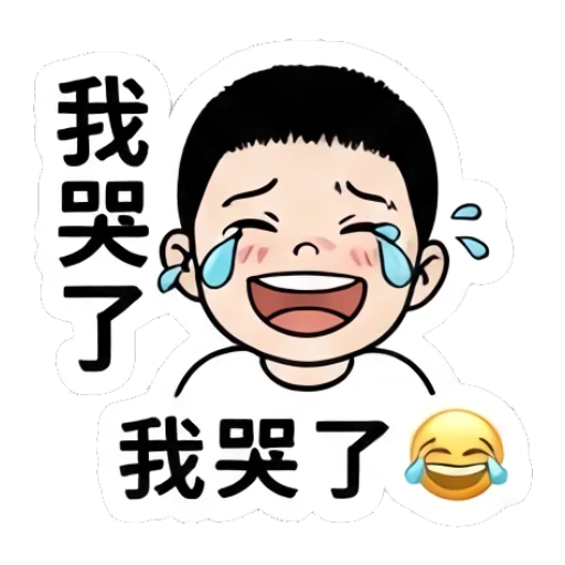Boy laughing while crying with text '我哭了' Little Boy Daily Expressions sticker for expressive chats and social replies.