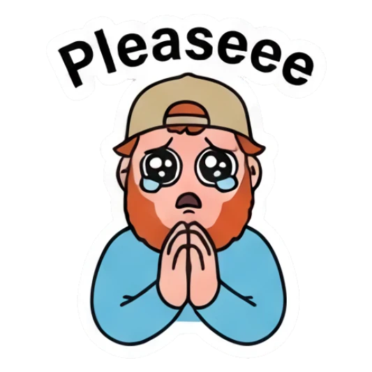 Bearded man with pleading eyes and hands together Bearded Guy Daily Vibes sticker for expressive chats and social replies.