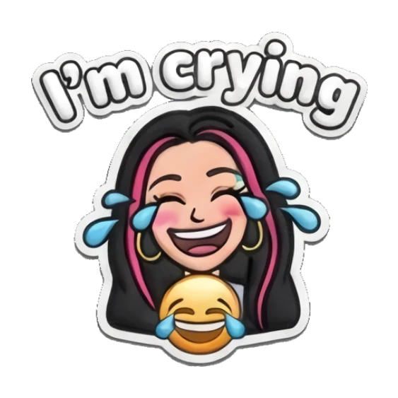 Happy girl laughing with tears of joy Puff Print Girl Vibes sticker for expressive chats and social replies.