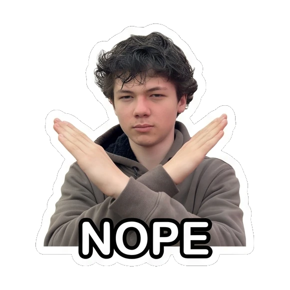 Teen boy crossing arms in X shape, serious, text NOPE Teen Boy Daily Expressions sticker for expressive chats and social replies.
