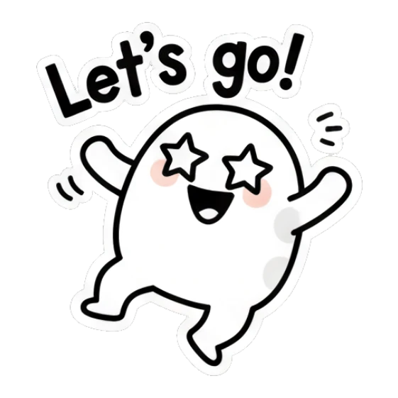Excited egg character with star eyes jumping saying Let's go! Doodle Egg Expressions sticker for expressive chats and social replies.
