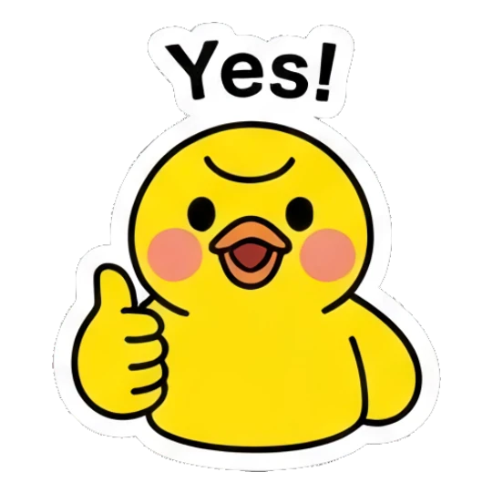 Yellow duck giving a thumbs up with text 'Yes!' Keith Haring Style Yellow Duck sticker for expressive chats and social replies.