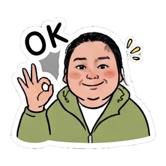 Girl making OK gesture with hand, smiling, text OK Daily Moods of a Girl sticker for expressive chats and social replies.