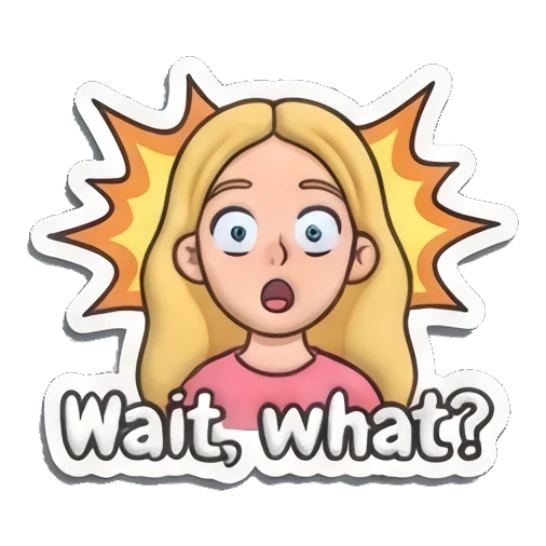 Blonde girl looking shocked with explosive background and Wait what text Playful Blonde Girl Expressions sticker for expressive chats and social replies.