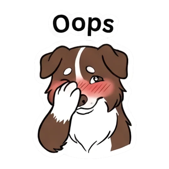 Embarrassed Border Collie covering eyes with paw and text Oops Loki.. LOWKEY Aussie! sticker for expressive chats and social replies.