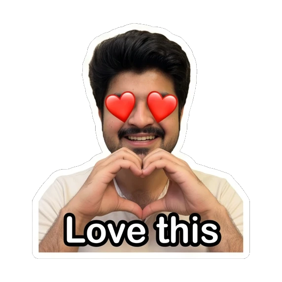 Young man making a heart shape with hands and heart eyes. Daily Life of a Guy sticker for expressive chats and social replies.