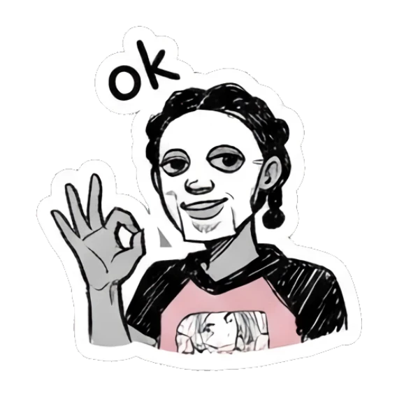Girl making an OK gesture with hand, calm expression, text 'ok' Doodle Girl Expressions sticker for expressive chats and social replies.