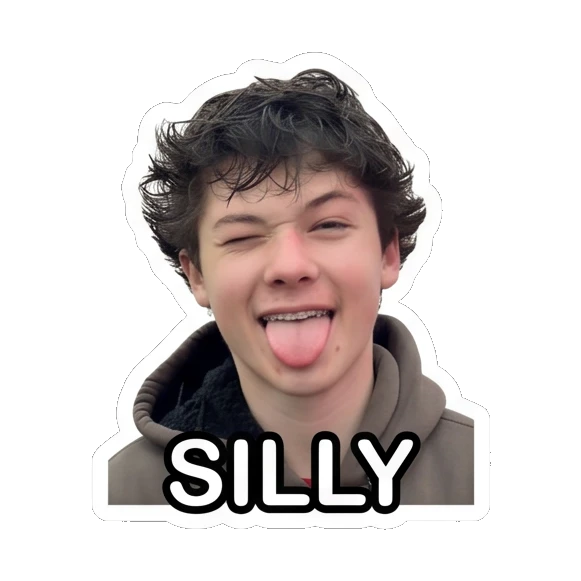 Teen boy sticking tongue out, playful, text SILLY Teen Boy Daily Expressions sticker for expressive chats and social replies.