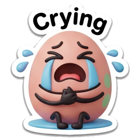 Pink egg sobbing loudly with text Crying Pink Egg Moods sticker for expressive chats and social replies.