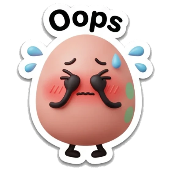 Pink egg looking embarrassed with blushing cheeks with text Oops Pink Egg Moods sticker for expressive chats and social replies.