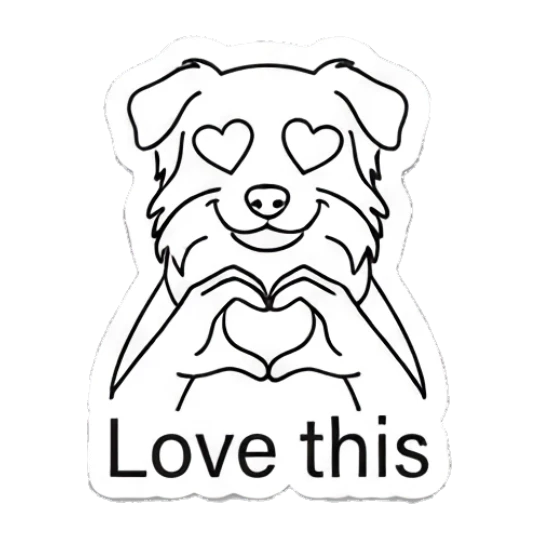 Dog making a heart shape with paws and heart eyes Indie Line Art Doggy sticker for expressive chats and social replies.