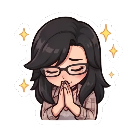 Girl with glasses praying with sparkles Chibi Girl Daily Life sticker for expressive chats and social replies.