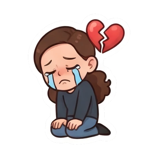Woman crying with a broken heart icon Daily Life of Couple sticker for expressive chats and social replies.