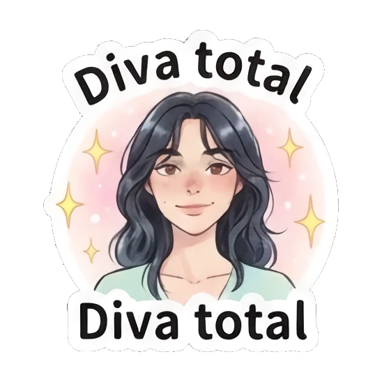 Girl looking confident and glamorous, text 'Diva total' Modern Spanish Girl Expressions sticker for expressive chats and social replies.