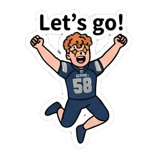 Energetic ginger athlete jumping for joy with text Let's go Ginger Athlete Vibes sticker for expressive chats and social replies.