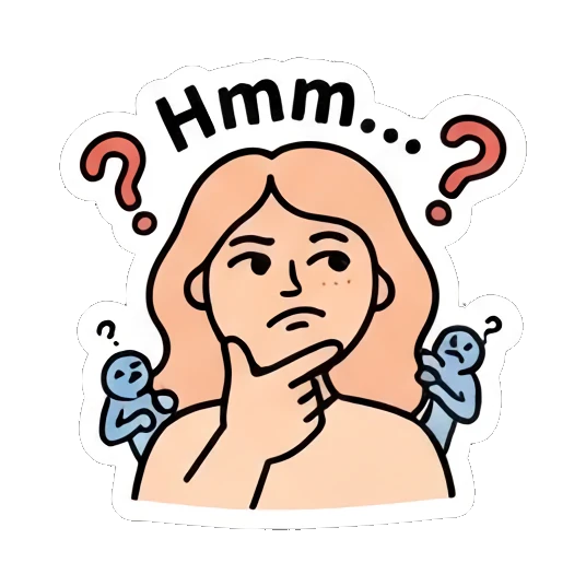 Girl thinking with hand on chin, text Hmm Keith Haring Style Girl sticker for expressive chats and social replies.