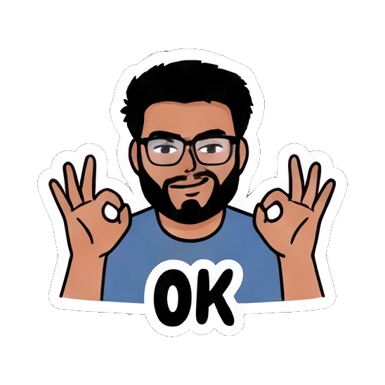 Bearded man with glasses making OK hand signs, smiling. Bearded Guy Daily Vibes sticker for expressive chats and social replies.