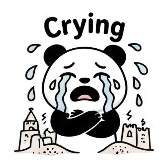 Sad panda crying with sandcastle background Keith Haring Style Panda sticker for expressive chats and social replies.