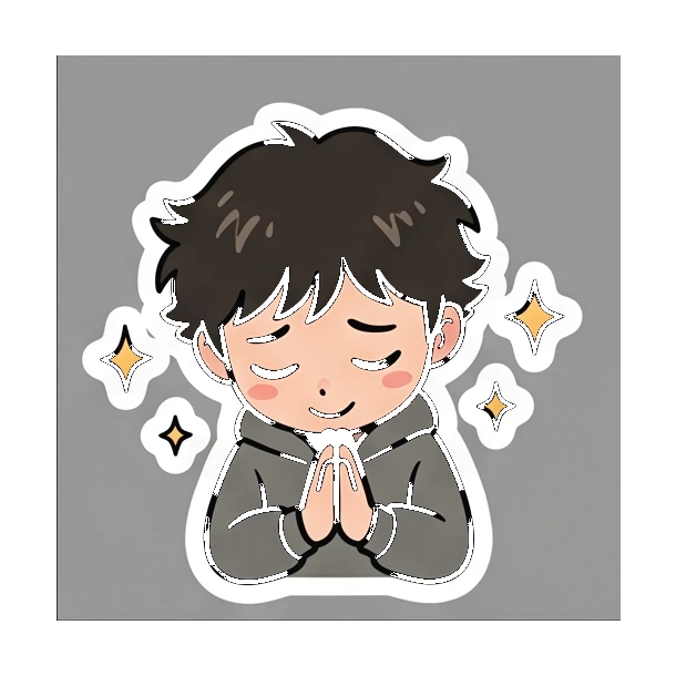 Boy with braces praying with sparkles Cheerful Braces Boy sticker for expressive chats and social replies.