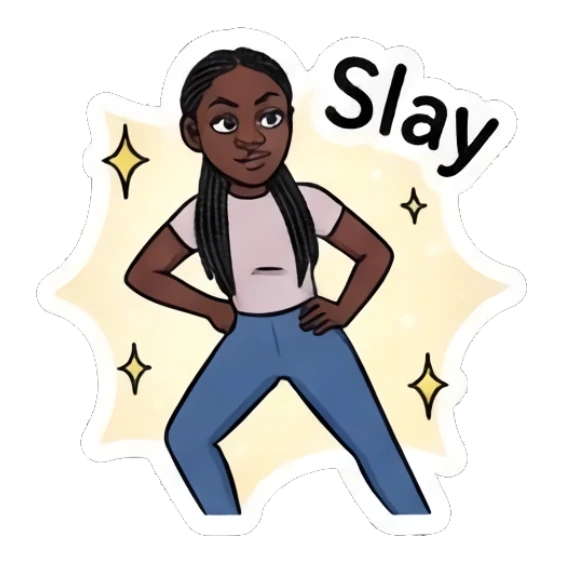 Woman posing confidently with text Slay Modern Couple Daily Vibes sticker for expressive chats and social replies.