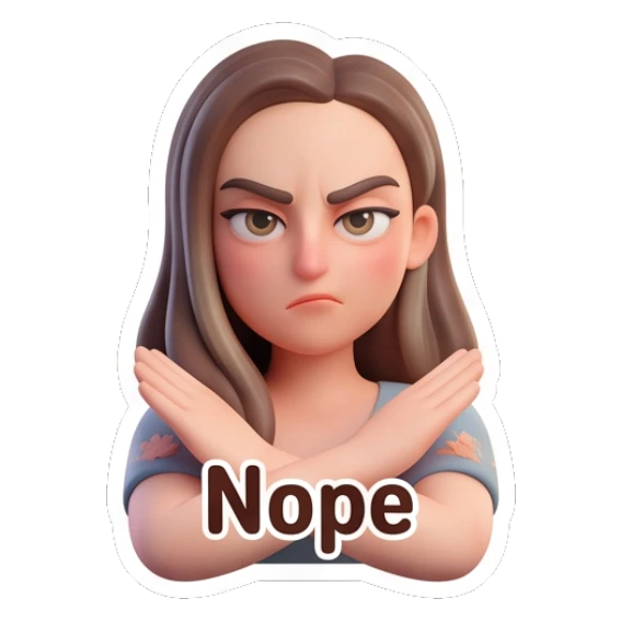 Girl crossing arms to say Nope Cheerful 3D Girl Expressions sticker for expressive chats and social replies.