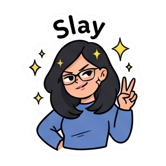 Girl posing with peace sign, text 'Slay' Daily Life of a Cool Girl sticker for expressive chats and social replies.