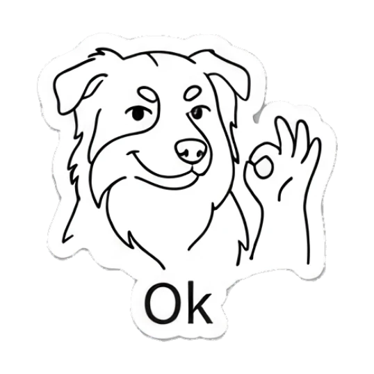 Dog making an OK hand gesture with a confident smile Indie Line Art Doggy sticker for expressive chats and social replies.