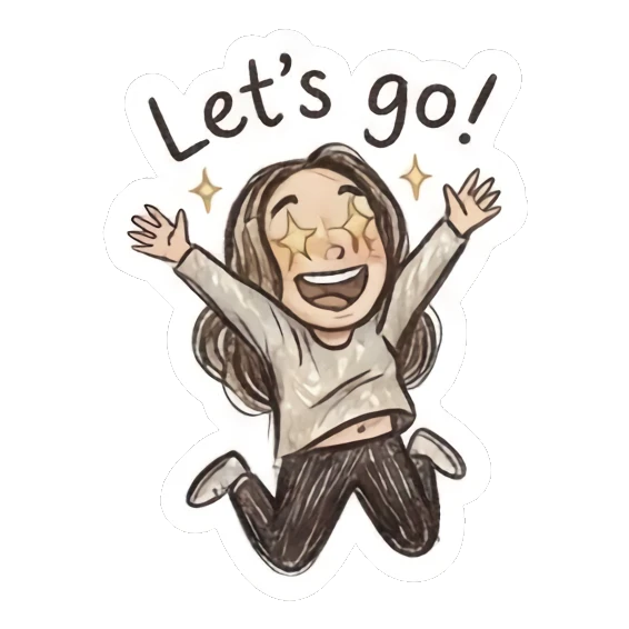 Girl jumping with star eyes and excited pose Doodle Girl Daily Life sticker for expressive chats and social replies.