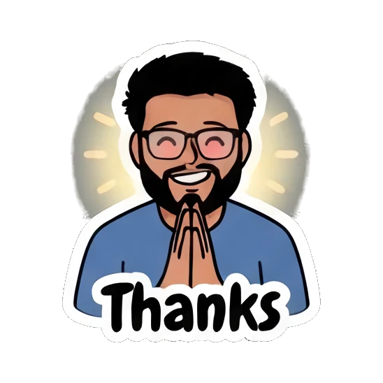 Grateful bearded man with hands pressed together. Bearded Guy Daily Vibes sticker for expressive chats and social replies.