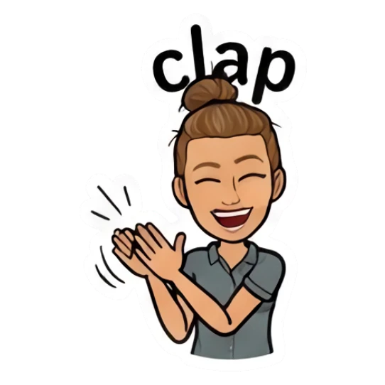 Girl with bun clapping hands, happy, text Clap Daily Moods of a Girl sticker for expressive chats and social replies.