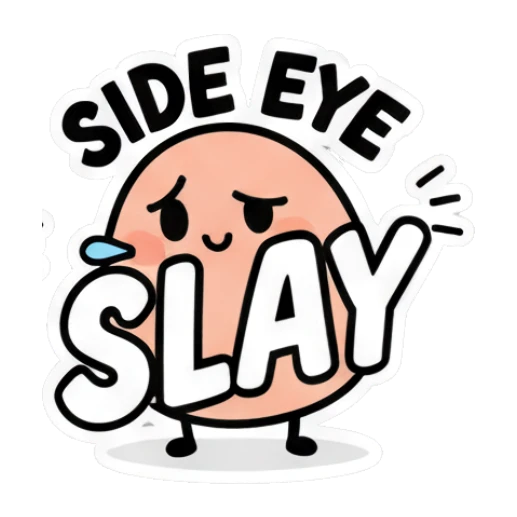 Sassy egg giving side eye saying SIDE EYE SLAY Doodle Egg Moods sticker for expressive chats and social replies.