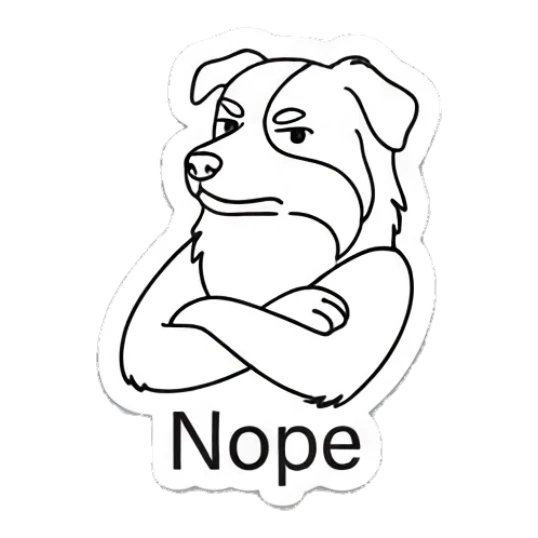 Stubborn dog with crossed arms saying nope Indie Line Art Doggy sticker for expressive chats and social replies.
