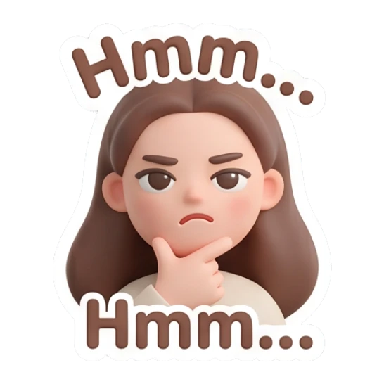 Girl thinking with hand on chin Cute Clay Girl Daily Expressions sticker for expressive chats and social replies.