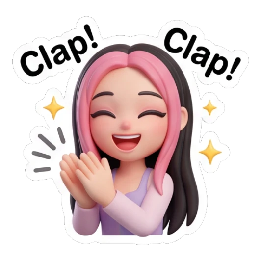 Girl clapping hands with excitement and text Clap Pink-Haired Trendy Girl sticker for expressive chats and social replies.