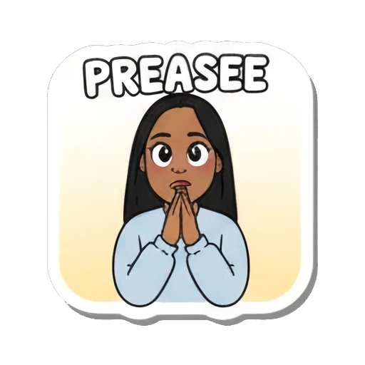 Woman with hands together in a pleading pose Daily Duo Vibes sticker for expressive chats and social replies.