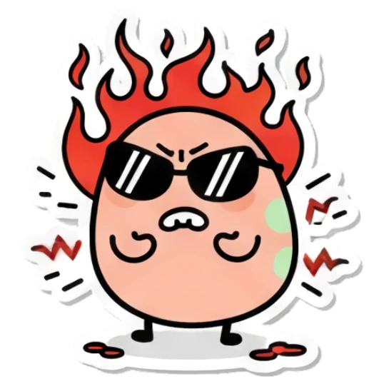 Angry egg with fire hair and sunglasses Cool Egg Vibes sticker for expressive chats and social replies.