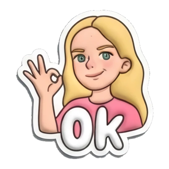 Blonde girl making an OK gesture with happy expression and OK text Playful Blonde Girl Expressions sticker for expressive chats and social replies.
