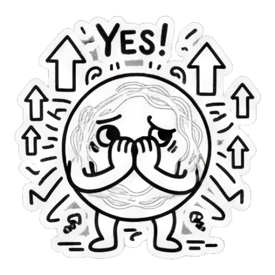 Round doodle character covering face with hands and 'YES!' text. Doodle Doodle Expressions sticker for expressive chats and social replies.