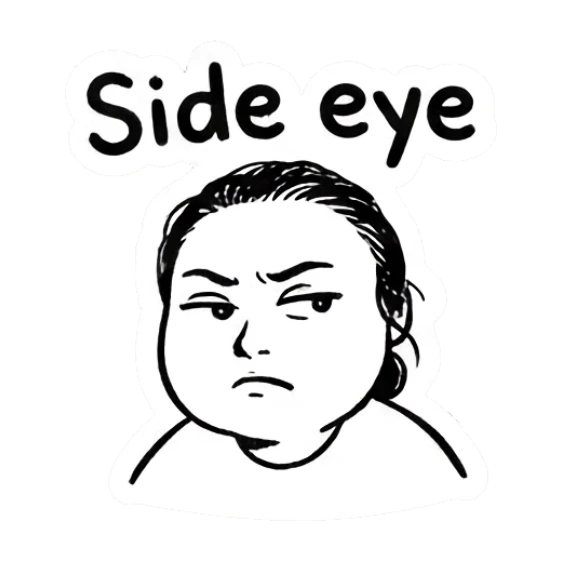 Girl giving a skeptical side eye look Daily Doodle Girl sticker for expressive chats and social replies.
