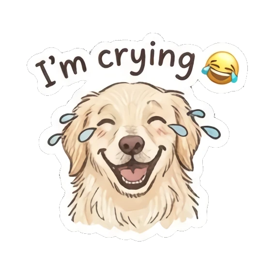 Laughing golden retriever crying tears of joy, text I'm crying Golden Doodle Daily Vibes sticker for expressive chats and social replies.