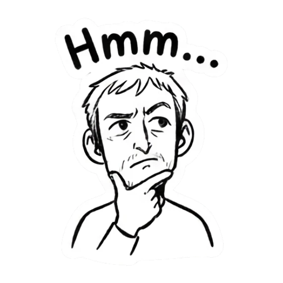 Pensive man resting chin on hand saying Hmm Doodle Guy Daily Vibes sticker for expressive chats and social replies.