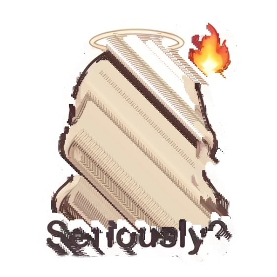 Blonde angel looking annoyed with a fire icon Celestial Blonde Angel sticker for expressive chats and social replies.