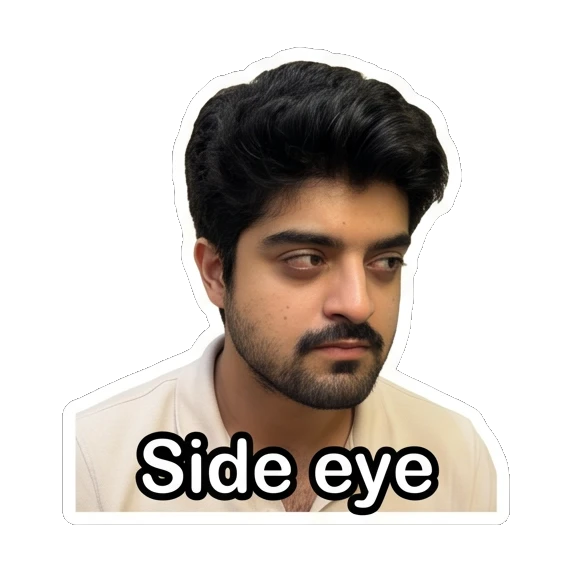 Young man giving a skeptical side-eye glance. Daily Life of a Guy sticker for expressive chats and social replies.