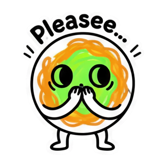 Noodle character covering mouth with 'Pleasee...' text Noodle Doodle Pals sticker for expressive chats and social replies.