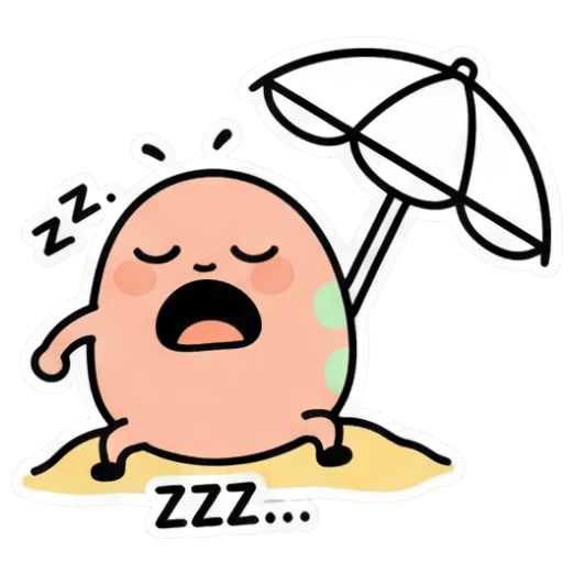 Pink egg character sleeping under an umbrella, text ZZZ Little Pink Egg Adventures sticker for expressive chats and social replies.